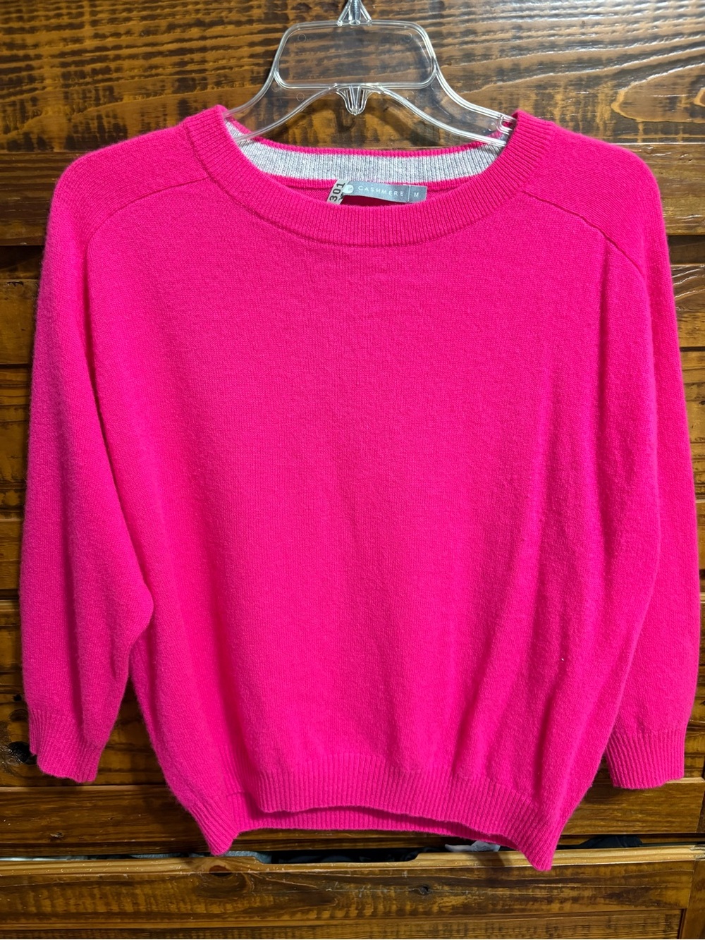 Incashmere 3/4 Sleeve Hot Pink Sweater 100% Cashmere Sweater Size Medium